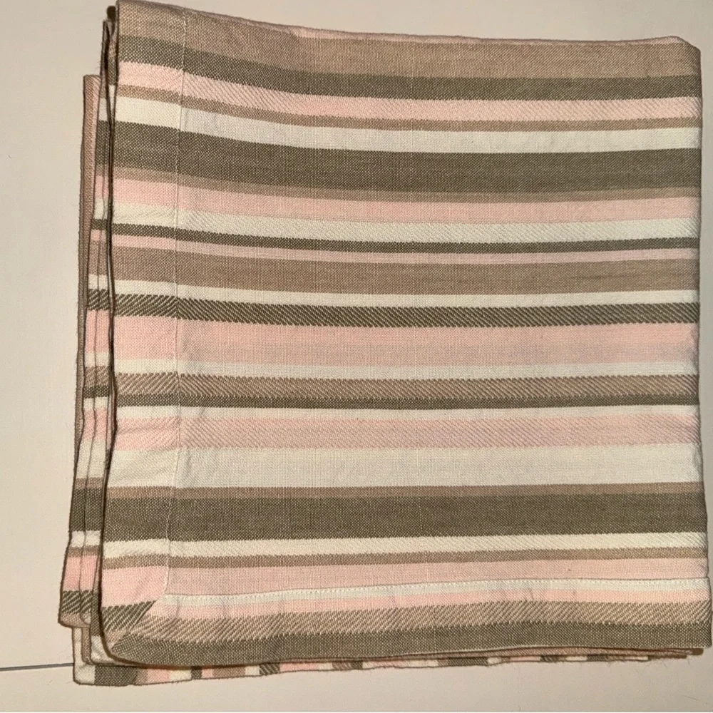 West Elm linen Pink/Taupe/White striped napkins or place settings.
